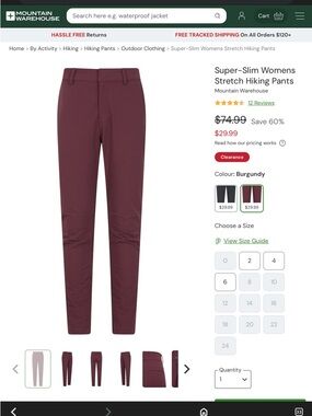 Mountain Warehouse Women's Slim Stretch Hiking Pants - Burgundy